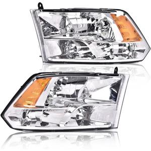 PIT66 Headlight Assembly Compatible with 2009-2012 Dodge Ram 1500 2500 3500 (Only Fits for Quad Headlamps Models) Clear lens Chrome Housing Amber Reflector (Not Fit Dual Beam, Not Fit One Hole)