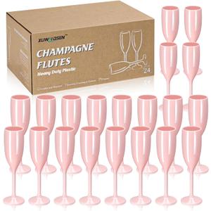 XUWAIDSGN Champagne Flute Acrylic Champagne Glasses Wedding Toasting Champagne Flute Goblet Plastic Reusable Unbreakable Champagne Cups for Bachelorette Wedding Bridal Shower Party (Light Pink, 24)