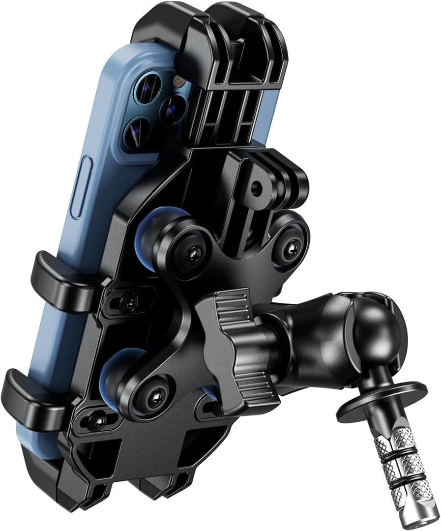 BRCOVAN Motorcycle Fork Stem Phone Mount with Vibration Dampener, Adjustable Heavy Duty Motorcycle Cellphone Holder Fit Stem Tubes 12mm-25.4mm in Diameter, Compatible with 5.4''-7.2'' Smartphones