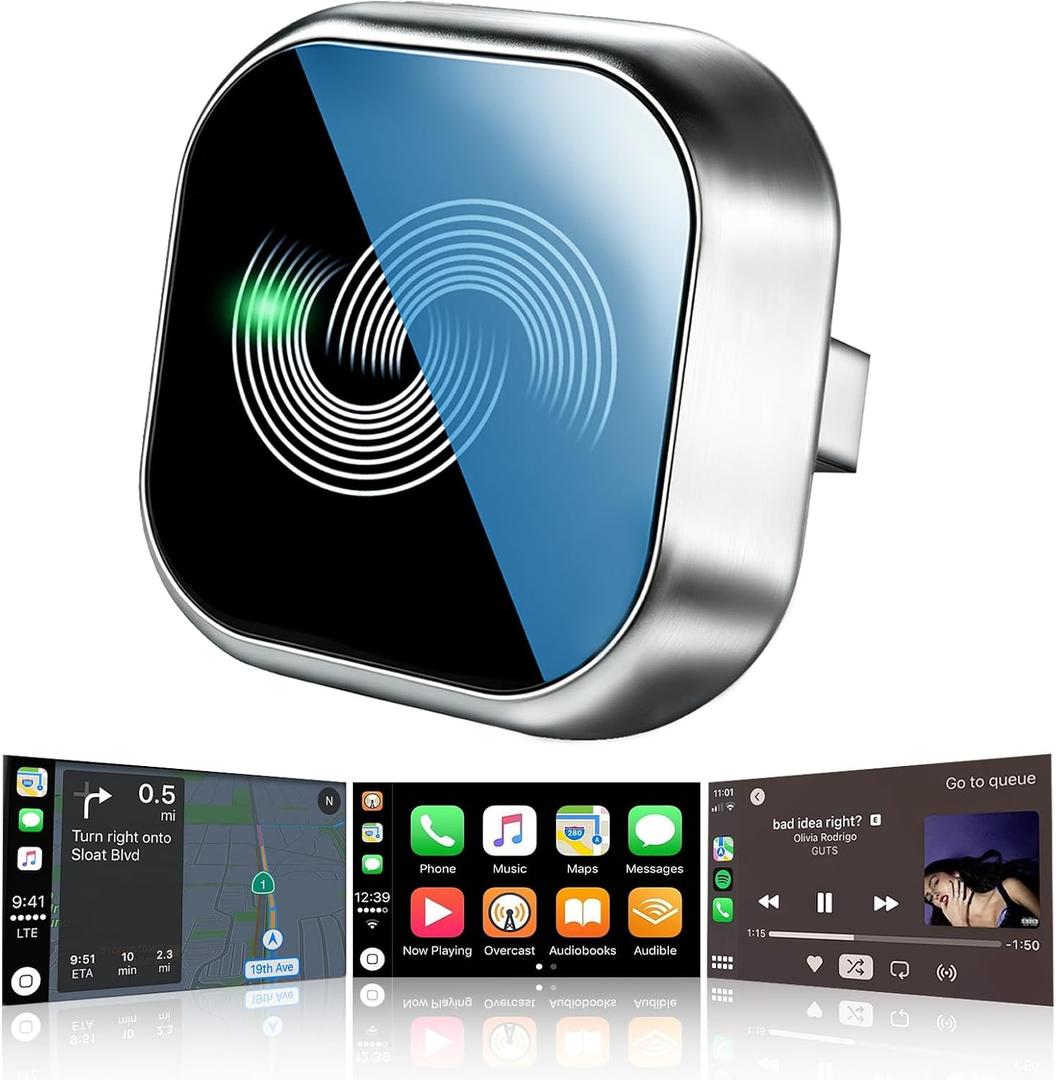 Wireless CarPlay Adapter for iPhone, 2-in-1 Wireless Car Play & Android Auto Adapter, 3X Fast Stable Connection-No Latency from iOS 10+, Wide Compatibility, Plug & Play for 2015+ Cars with USB/Type C