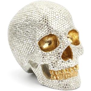 Small Size Human Skull Resin Statue Head Halloween Skull Statue Silver Skull Resin Ornament Sculptures Skull Collectible Figurines