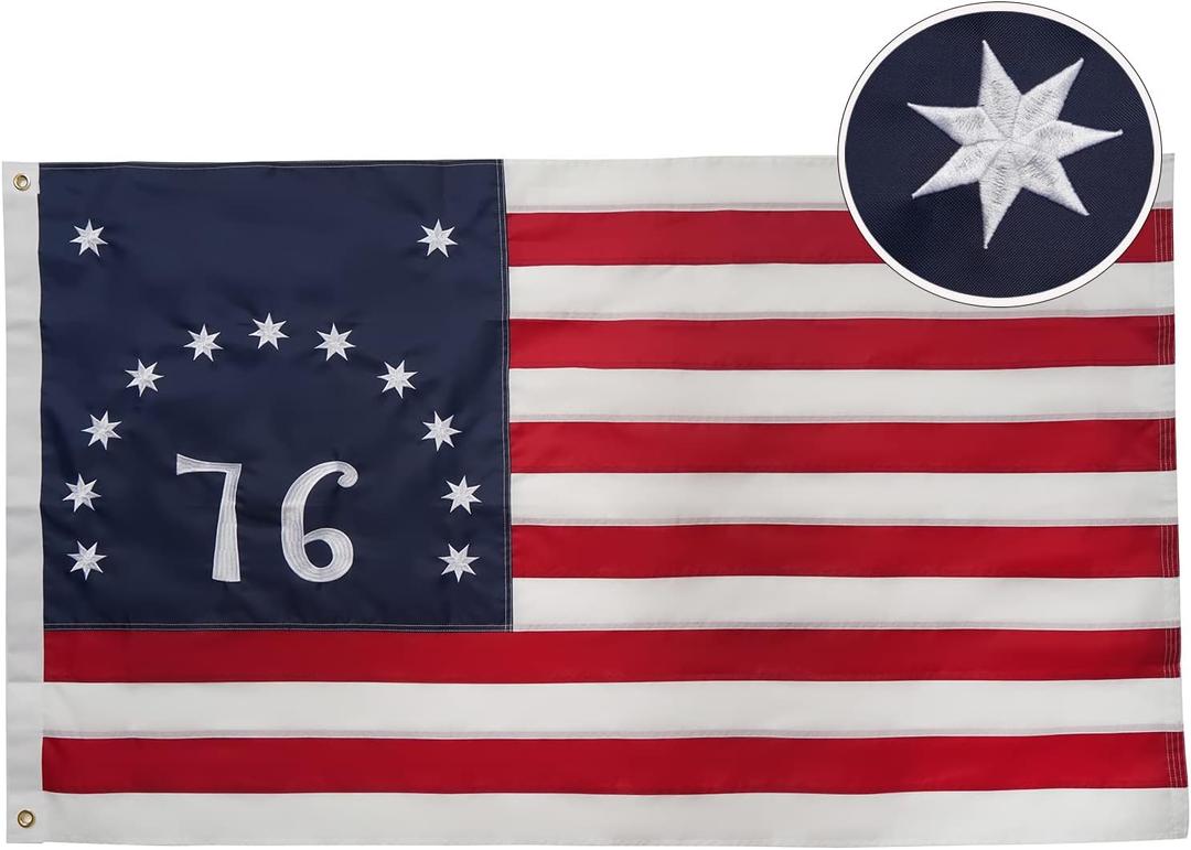 Bradford Bennington 1776 Flag 3x5 ft Outdoor Embroidered Betsy Ross Flags Double Sided 13 Colonies US 76 American Flag Heavy Duty with 2 Brass Grommets