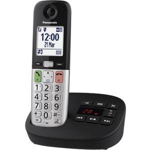 Panasonic KX-TGU430B Digital Cordless Phone with Answering Machine, Amplified Volume, Base Unit and 1 Headset, LCD Display, Flashlight, Headphone Compatible, Black and Silver