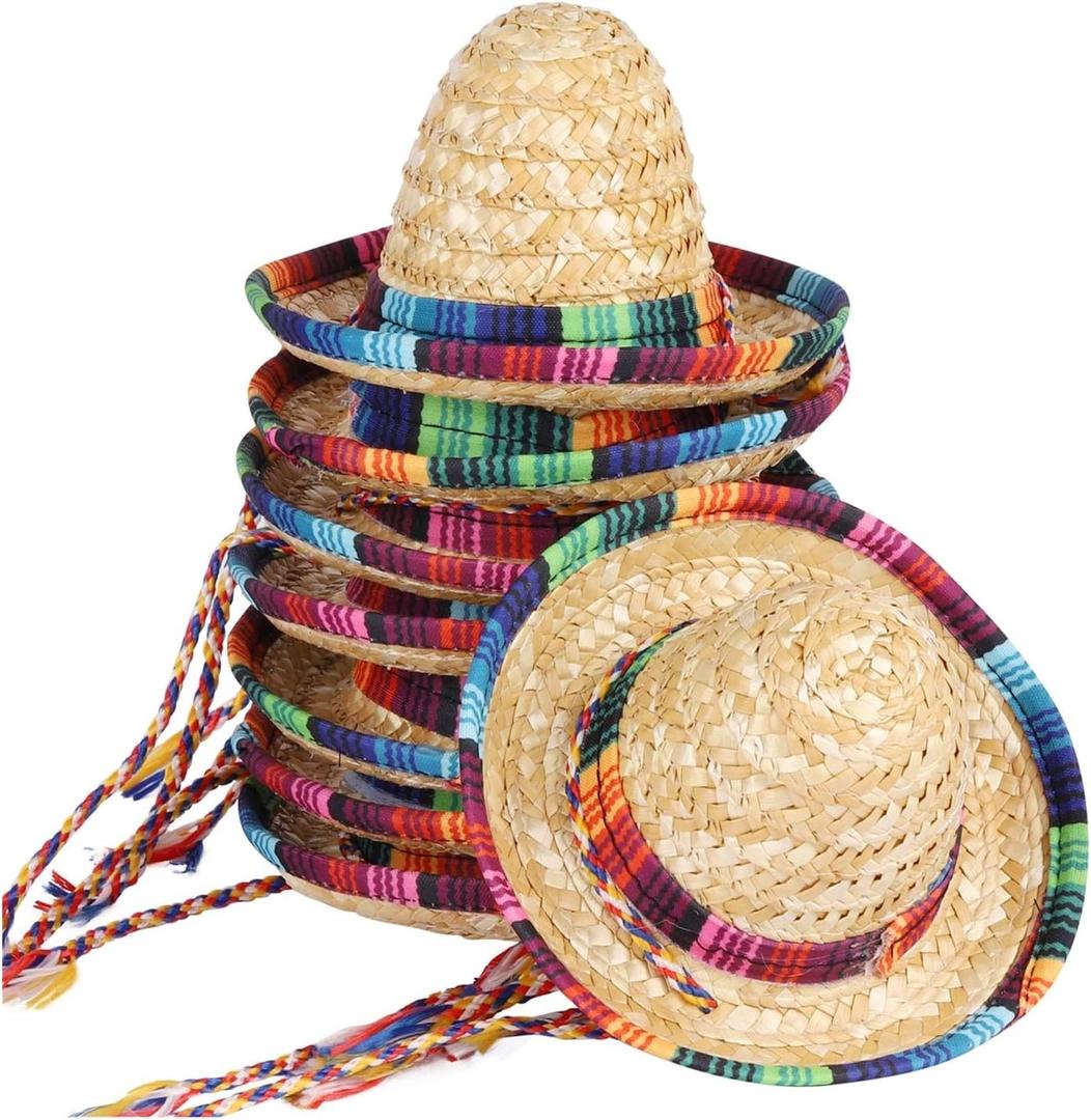 BTYMS 8 Pieces Mini Sombrero Party Hats Fiesta Party Decorations Party Supplies Sombrero Costume Hats for Table, Dolls, Dogs- 5.9 Inch