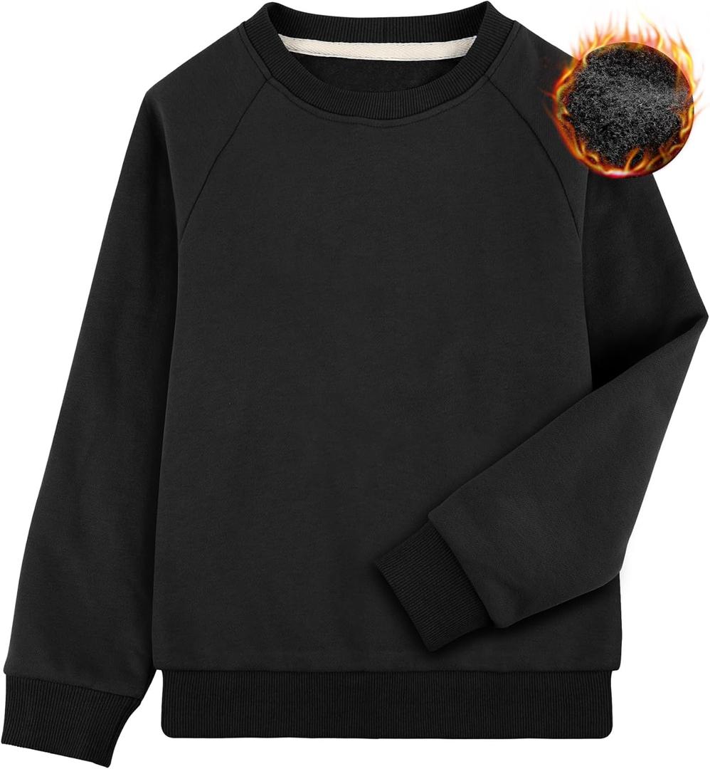 BIG ELEPHANT Boys Crewneck Sweatshirt Youth Fleece Sweatshirts Long Sleeve Basic Pullover Soft Warm Thin Fleece for Kids (XX-Small, Black)