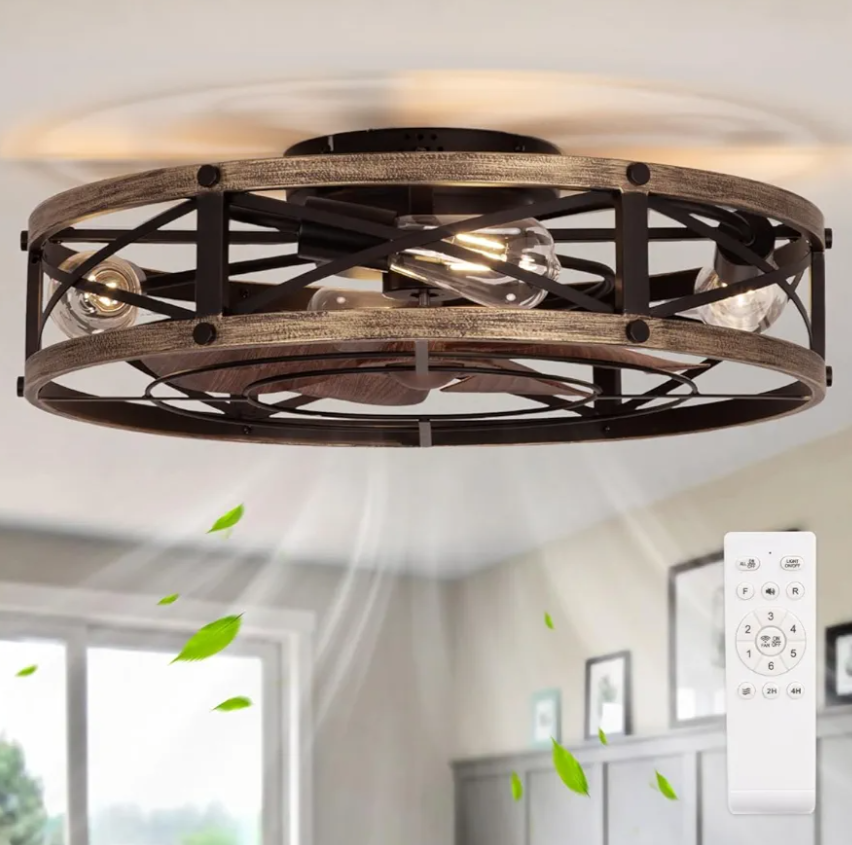 22" Farmhouse Ceiling Fan with Light, Rustic Caged Bladeless Low Profile Ceiling Fans with Lights and Remote, Modern Flush Mount Ceiling Fans with Lights for Bedroom, Living Room - ETL 22" Farmhouse Ceiling Fan with Light, Rustic Caged Bladeless Low Profile Ceiling Fans with Lights and Remote, Modern Flush Mount Ceiling Fans with Lights for Bedroom, Living Room - ETL