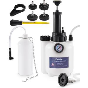 3L Brake Fluid Bleeder Kit w/ 1L Catch Bottle, Pressure Brake Bleeding Tool, Manual Power Bleeder Pump for Flush Brakes and Clutch System, Upgraded Adapters (43.5/45/49.5/50.7mm), White