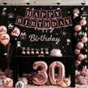 30th Birthday Decorations for Women, 54pcs Happy 30th Birthday Crown and Sash, Black Rose Gold Banner Backdrop Balloons Hanging Swirls Paper Fans, 30 Years Old Birthday Party Supplies Kit