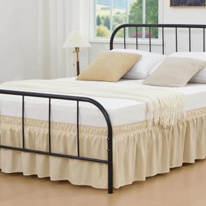 Vocander Beige White Split Corner Bed Skirt for Full Beds 14 Inch Drop, Adjustable Elastic Dust Ruffles for Metal Frame, Adjustable Tailored Bedskirts Fade & Wrinkle Resistant