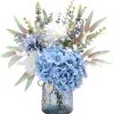 LUEUR Fake Flowers with Vase, Hydrangea Artificial Flowers in Vase Faux Flowers Arrangement Suitable for Home Kitchen Living Room Fall Spring Decor Office Decoration, Centerpiece Table Decorations