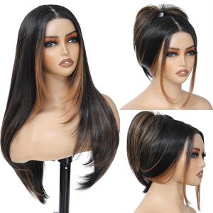 Synthetic Lace Front Wig For Black Women 13X4X1 HD Long Black Lace Front Wigs Glueless Wigs For Black Women Straight Layered Skunk Stripe Honey Blonde With Black Wig 26 inch Sensationnel Wigs