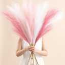 9 Pcs 45" Pampas Grass Tall Pink White Decor Faux Dried Fluffy Fake Long Light Pink Pompas Artificial Pompous Stems Bouquet Flower Vase Filler Home Wedding Room Wall Decoration