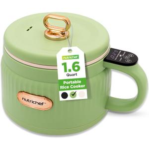 NutriChef 1.6 QT Portable Electric Rice Cooker & Lunch Maker | Multi-Functional & Non-Stick Ceramic Coating | Digital Control Panel | 6 Cook Functions: Rice, Soup, Stew, Porridge & More | Green