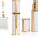 Ms Lovely Pearlescent Travel Perfume Atomizer Bottle  5ml Refillable Mini Spray for Purse, TSA Approved Portable Fragrance Dispenser (White and Gold)