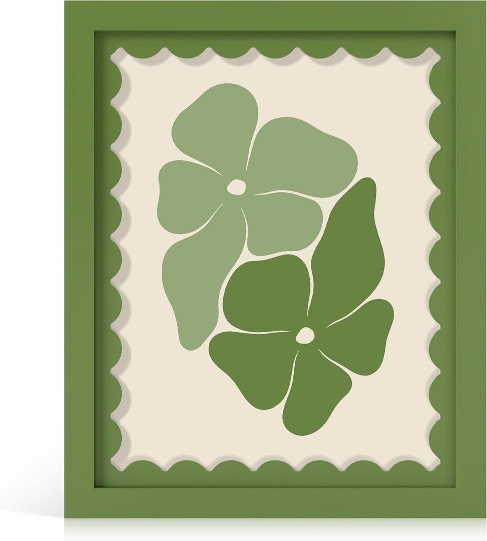 8x10 Picture Frame with Real Glass, Wooden cute 8 x 10 Photo Frame with Wavy Mat for Tabletop and Wall Hanging, Green, 1 Pack