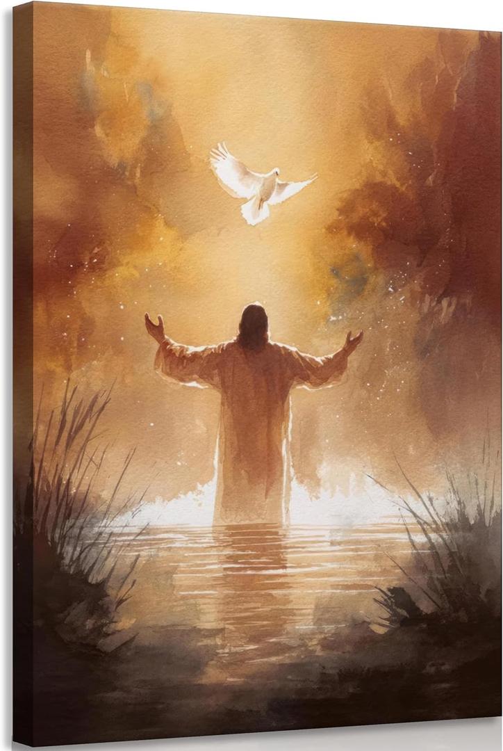MIVASIJO Jesus and Dove Inspiring Wall Art Christian Jesus Art Bible Stories Wall Decor Watercolor Religious Painting Pictures for Church Living Room Bedroom Home Decoration, 24"L x 16"W