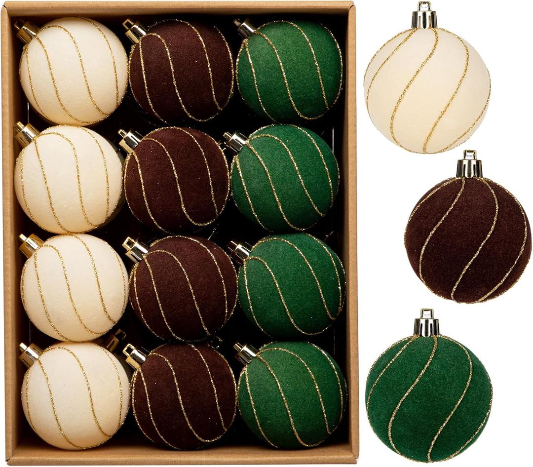 24PCS Velvet Christmas Ball Ornaments Set, 2.36" Shatterproof Baubles for Christmas Tree Decorations, Gold-Lined Hanging Baubles with Velvet Finish for Thanksgiving Holiday Party Décor, Multicolour