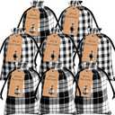 Shappy 20 Pcs Christmas Drawstring Bags 6 x 8 Inch Xmas Buffalo Plaid Burlap Candy Bags Holiday Treat Favor Bags christmas goodie bag with Tags for Fabric Sachets Christmas Party(Plaid,Black and White) (20 Count (Pack of 1))