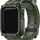 Fullmosa Compatible with Apple Watch Bands 45mm 44mm Series 9/8/7/6/5/4/SE3/SE2/SE, TPU Rugged iWatch Strap Military Grade Shockproof Bumper Case for Men Women, Army Green