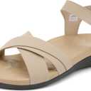 UTENAG Women's Comfortable Walking Flat Sandals Arch Support Ankle Strap Strappy Sandals (Size 5, Beige)