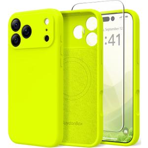 Magnetic for iPhone 17 Pro Max Case, Compatible with MagSafe, [Full Camera Protection][Screen Protector] Silicone Shockproof Protective Phone Case for iPhone 17 Pro Max, Fluorescent Green