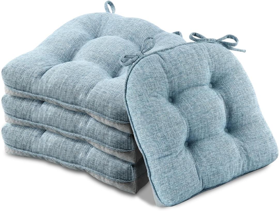 Basic Beyond Chair Cushions for Dining Chairs 4 Pack, Chair Cushion with Ties and Non Slip Backing, 15.5 x 15.5 inches Tufted Chair Pads for Dining Chairs(Baby Blue)