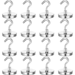 E BAVITE Heavy Duty Magnetic Hooks,118 LBS Strong Neodymium Magnet Hook for Home, Kitchen, Workplace, Office and Garage, 32mm(1.26inch) in Diameter - Pack of 16