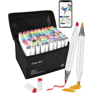 YHC 80 Colors Alcohol Markers Brush Tip with Free App, Chen Rui Dual Chisel & Brush Tips Alcohol Based Markers for Adults Coloring, Alcohol Brush Pens for Drawing, Painting, Illustration, Sketching