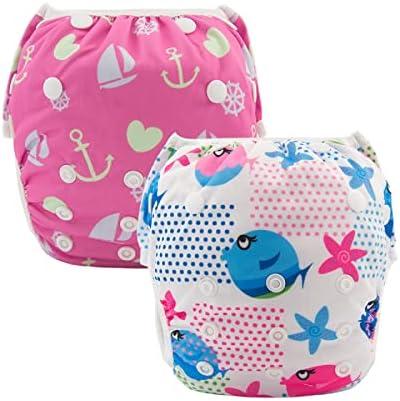 ALVABABY Swim Diaper Large Size Baby Swim Diapers 2pcs Reusable Washable Adjustable for Swimming Lesson Baby Toddler Girls 0-3T Fish Sailboat ZSW09-10-DA