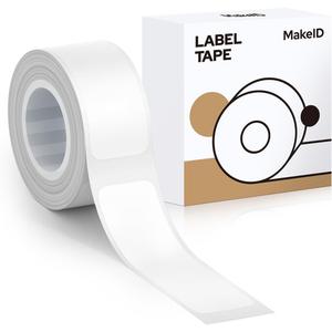 MakeID L1 Label Maker Tape Refills, 12 x 35mm (0.47" x 1.38') Die-Cut Sticker Thermal Laminated Waterproof Self-Adhesive Multipurpose Labeling Tape Replacement (12*35mm, White)