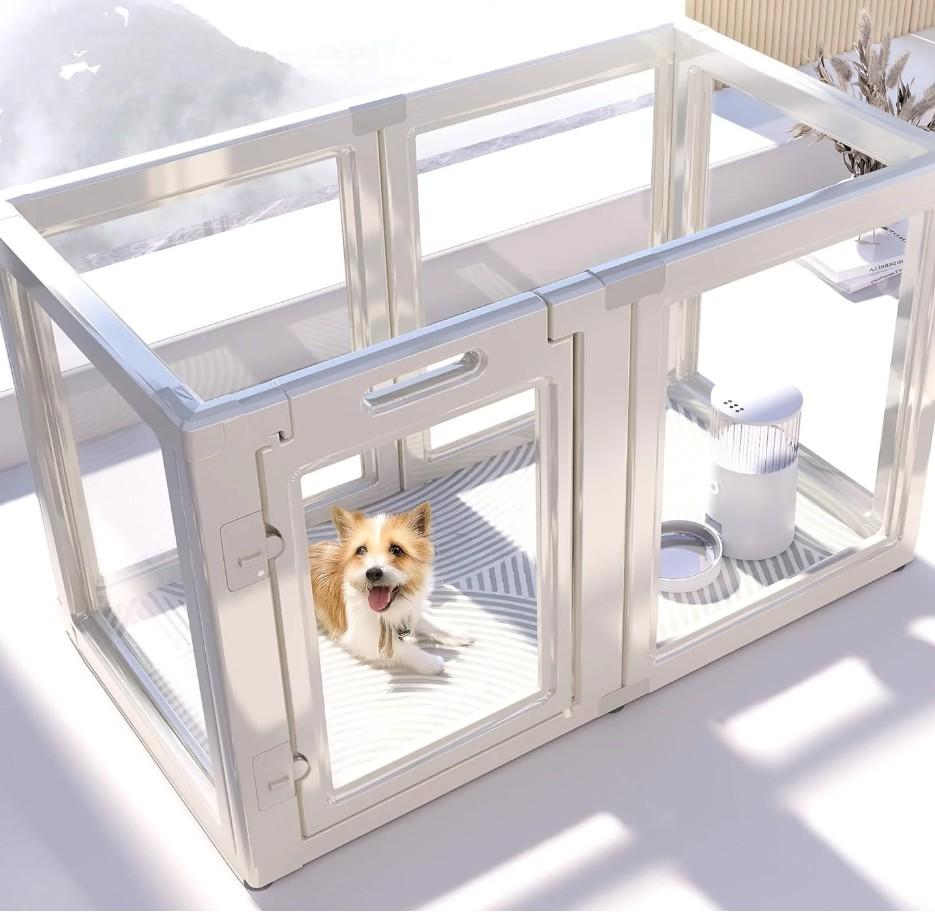 Clear Acrylic Plastic Dog Playpen Indoor,for Puppy Cat Rabbit Ferret Transparent Pet Pen,Easy Assemble Enclosure,Preferable for Small Dogs (8 Panels (White))