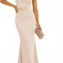 ZESICA Women's Summer Cowl Neck Bodycon Dress 2026 Cap Sleeve Ruched Elegant Wedding Guest Cocktail Long Midi Dresses (XS)