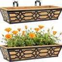 2 Pack 30 Inch Railing Planter Boxes with Coco Liner, Large Metal Window Boxes Planters for Deck Railing, Extra Wide Hanging Horse Trough for Outdoor Plants and Balcony Rails