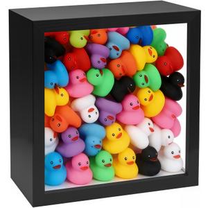 Rubber Duck Display Case  8.6"* 8.6"*2.5",Wooden Rubber Duck Display Shelf with Hanging Hole for Party Decorations Or Gifts(Black)