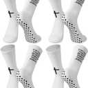 Geyoga 4 Pairs Grip Cross Soccer Socks Anti-slip Grips Sports Sock with Faith Bible for Baseball Football Basketball Gym (White)