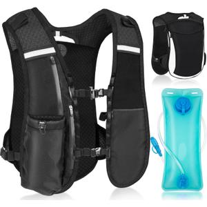 Hydration Backpack with 2L Water Bladder, Lightweight Running Vest for Women Men, Adjustable Straps, Multi-Pocket Water backpack, Breathable Running Vest for Hiking, Cycling, Climbing, Camping, Biking, Black