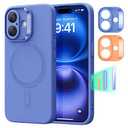 ESR for iPhone 16 Case, Camera Control Button Silicone Case with Stand, Compatible with MagSafe, Built-in Camera Stash Stand, Magnetic Phone Case, Cloud Series, Ultramarine