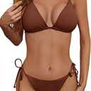 Zuvebamyo Women's Two Piece Bikini Swimsuit Sexy Ribbed Triangle Top Bathing Suits String Cheeky Bikini Sets Size M