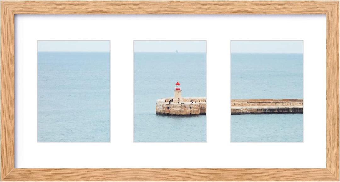 10x20 Collage Solid Oak Wood Picture Frame, Display Multiple Three 5x7 Photos or 10x20 without Mat, Rustic Collage Frame Covered by Tempered Glass Wall Mounted Horizontal or Vertical, Natural Oak (10x20 - 1P, USA-Sourced Oak Wood Natural)