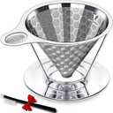 Dailybrew Triple Layer Pour Over Coffee Filter Durable Pour Over Coffee Dripper Easy Clean Metal Cone Filter Paperless Stainless Steel Pour Over Coffee Maker With Holder 2 Cup (HOLDER)