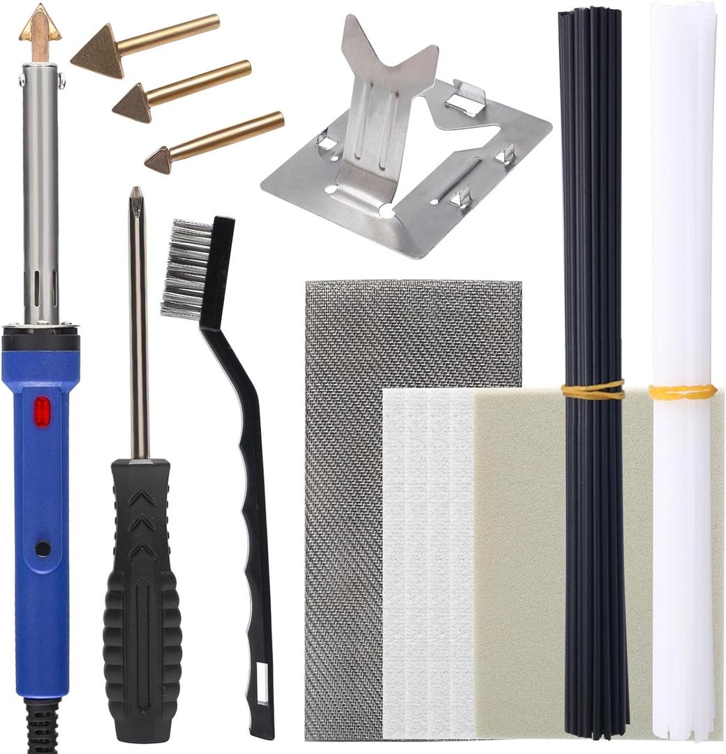 WEP 960-IV Plastic Welder Kit with Power Switch, accessories include 3 Copper Tips, 40 Plastic Rods, 5 Sandpapers, Steel Mesh for Car Bumper, Dashboard, Plastic Fuel Tank Repair