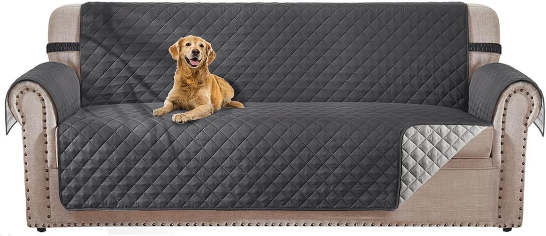 HOMERILLA Reversible 3 Cushion Couch Cover for Dogs Water Resistant Washable Pets Furniture Protector Sofa Cover with Elastic Straps (Sofa 68", Dark Grey/Light Grey)