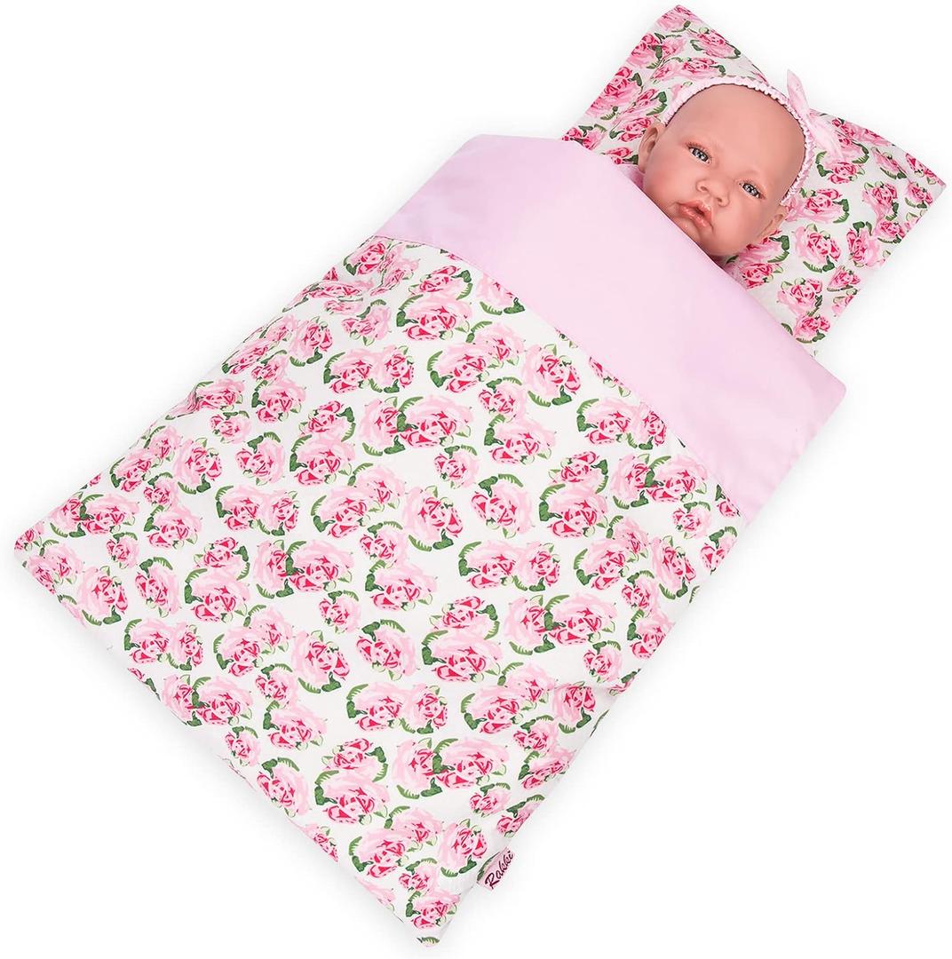 2-PC Set Doll Bedding with Comforter and Pillow, Reversible Print Doll Bedding Accessories, Fits American Girl Dolls and Other 18 Inch Dolls
