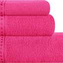GLAMBURG Ultra Soft 3 Pack Cotton Towel Set, Contains a Bath Towel 28x55 inch, a Hand Towel 16x24 inch & a Wash Coth 12x12 inch, Ideal Everyday use, Compact & Lightweight - Hot Pink