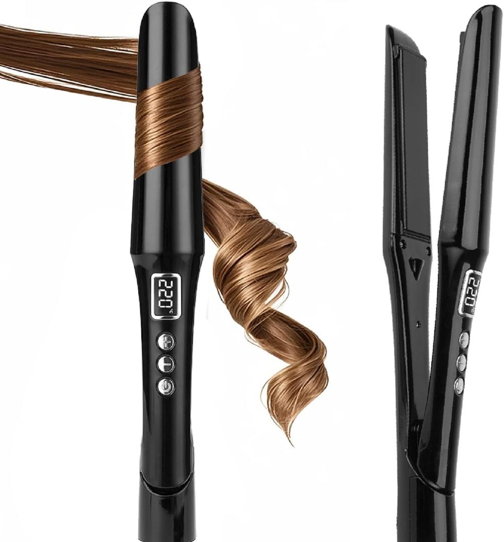 Hair Straightener and Curler 2 in 1 with Titanium Flat Iron & Ceramic Curling Iron, PRITECH Best Flat Iron for Fine Hair, Rapid Heat-Up, Negative Ions, Dual Voltage for Long Short(Black)