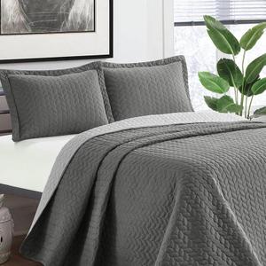 BYSURE All-Season Quilt Bedding Set(Queen, Grey), Braided Pattern Microfiber Bedspread, Lightweight Coverlet with 2 Shams