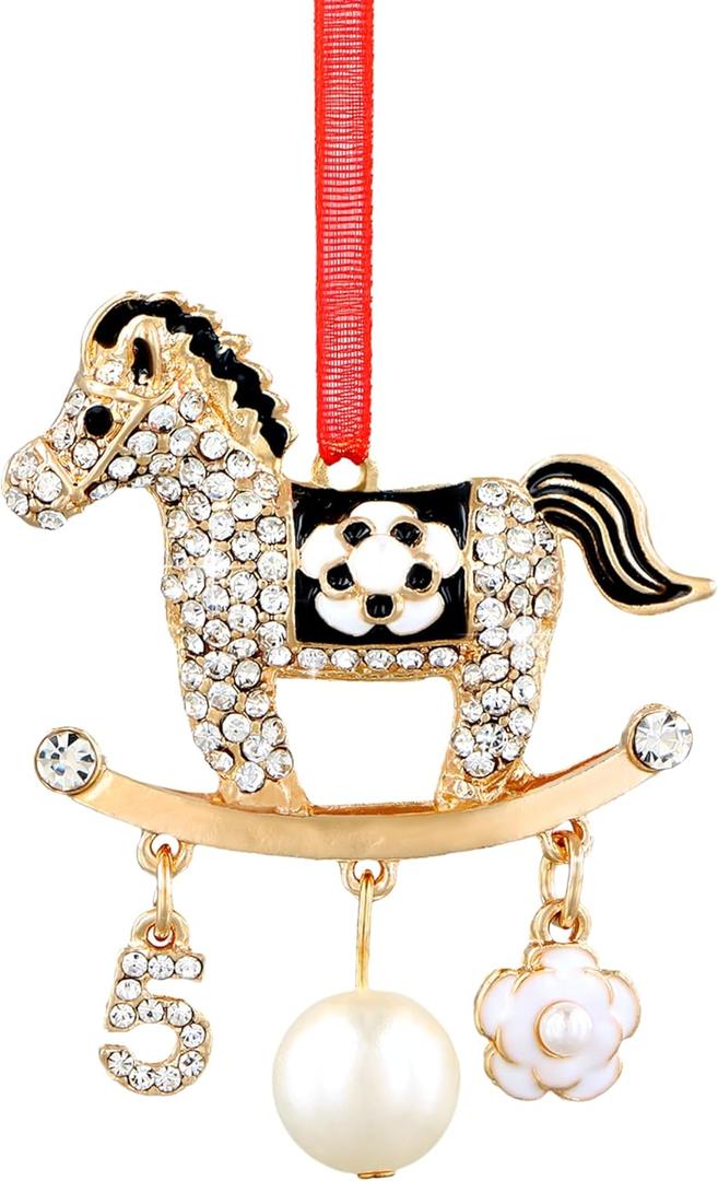 SICOHOME Babys First Christmas Ornament 2025 - Rocking Horse Christmas Ornament with Rhinestones Newborn Baby 1st Christmas Ornament Girl Boy for Son Daughter Grandson Granddaughter - White
