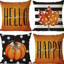YeeJu Fall Throw Pillow Covers 12x12 Set of 4 Thanksgiving Pumpkin Pillow Covers Orange Black Autumn Pillow Case Halloween Cushion Covers Outdoor Sofa Couch Home Decorations 12 Inch