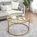 Glass Coffee Table,Round Gold Coffee Table for Small Space,27" Modern Center Table,Glass Top Clear Coffee Table with Sturdy Metal Frame for for Living Room Home Office, Easy Assembly, Round-27.3in