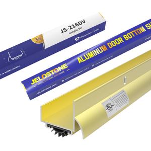 U-Shaped Aluminum Door Bottom Shoes with Drip Cap(Gold) - Fire Rated - 1-3/4"W x 1-5/16"H x 36" L Weather Stripping Seal for Exterior Doors, Vinyl Insert, JS-216DV